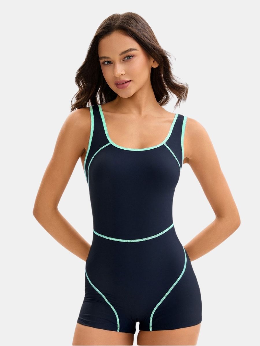Open Back Boyleg Athletic Women One-piece Sports Swimsuit