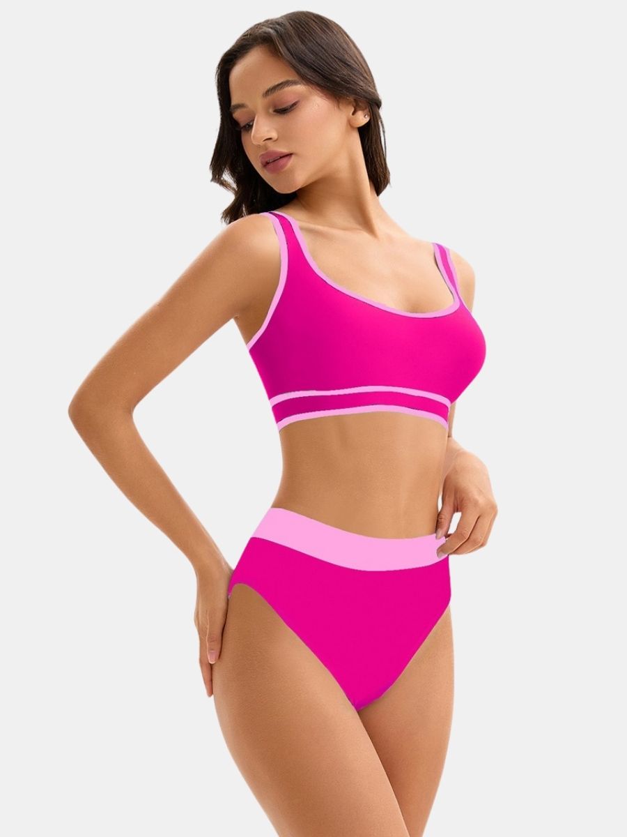 Colorblock High Waist Women Athletic One-piece Sports Swimdress