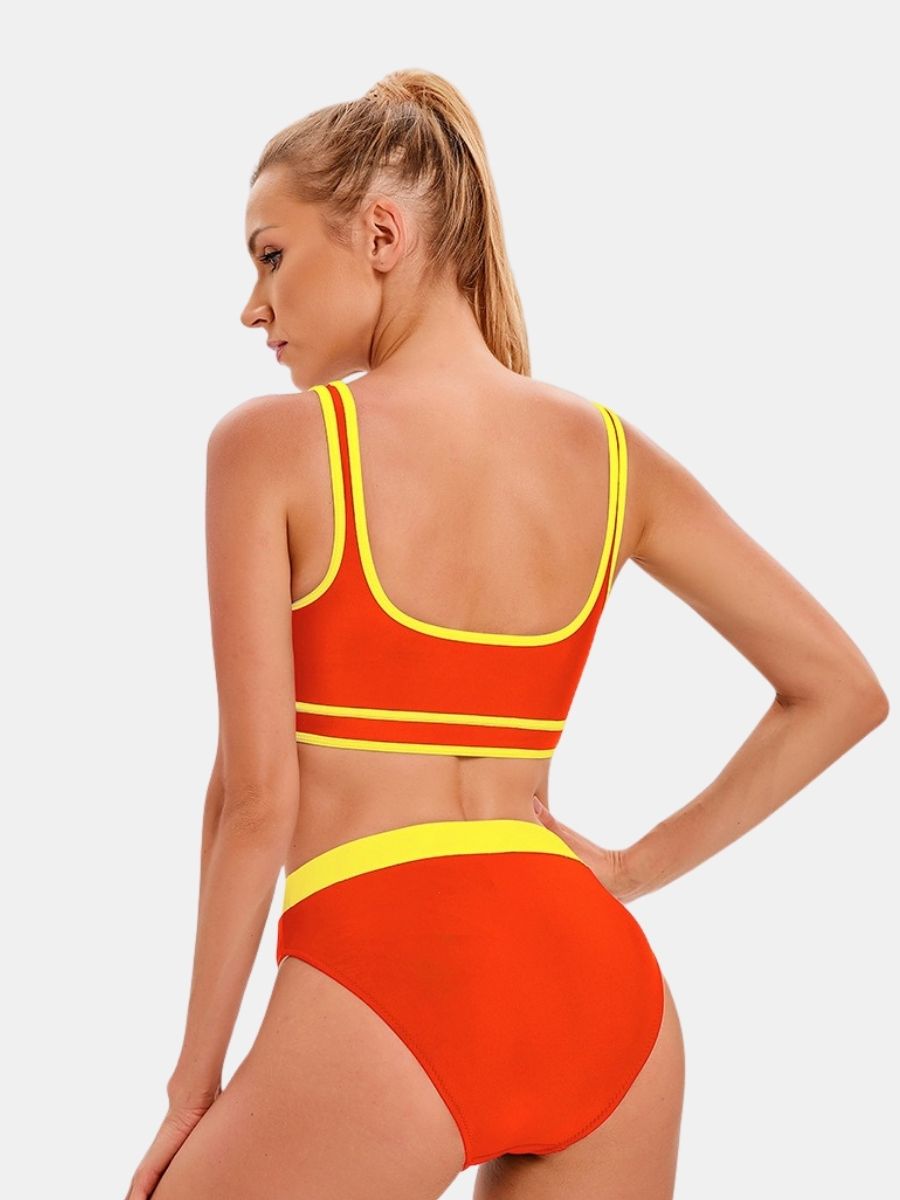 Athletic Colorblock Two-pieces Women Sports Swimsuit