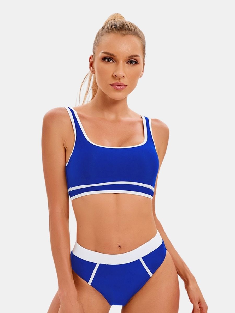 Athletic Colorblock Two-pieces Women Sports Swimsuit