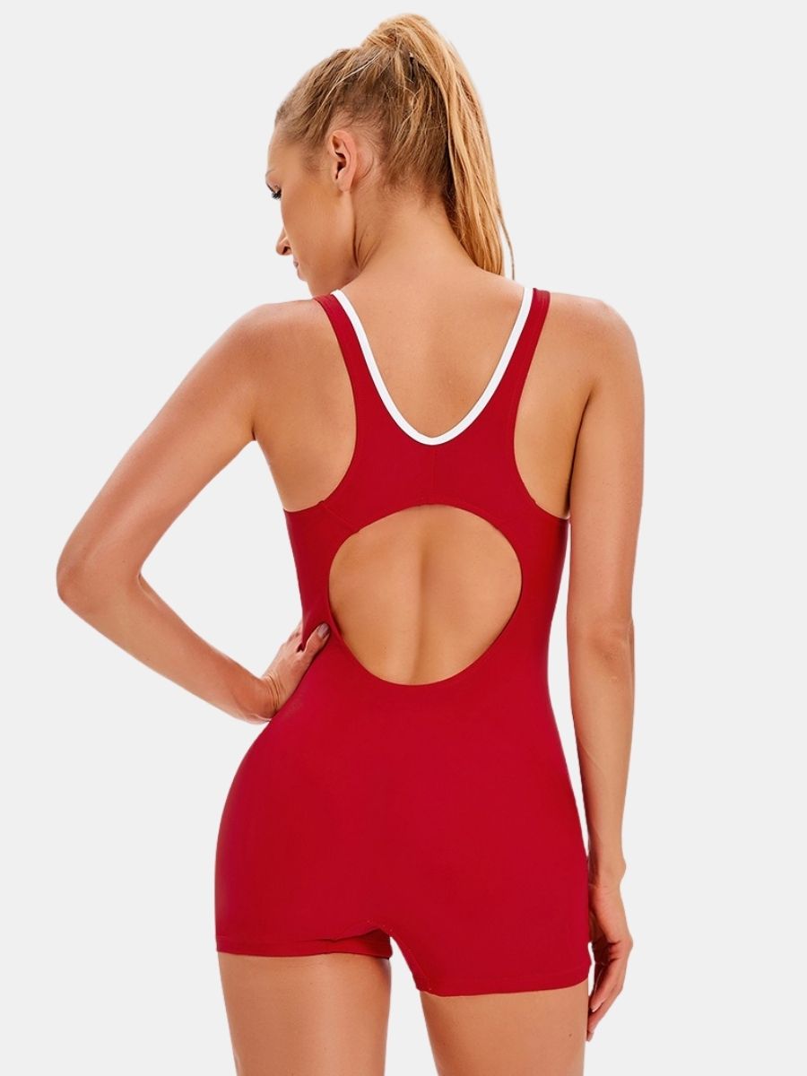 Floral Print Boyleg Open Back Athletic Women One-piece Sports Swimsuit