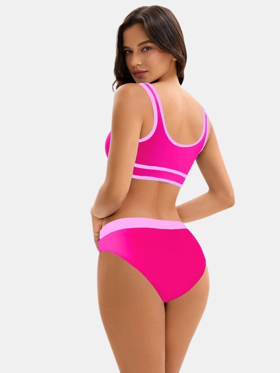 Colorblock High Waist Women Athletic One-piece Sports Swimdress