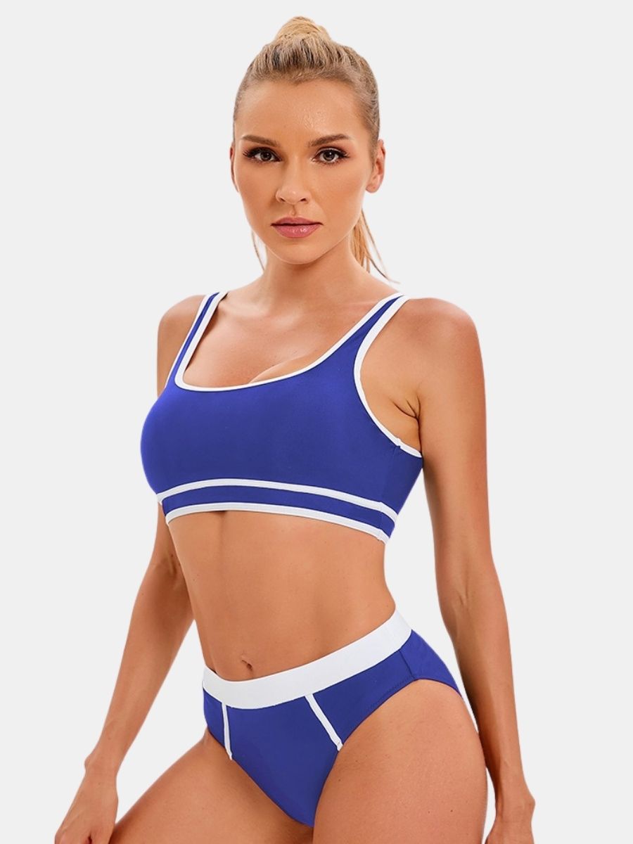 Athletic Colorblock Two-pieces Women Sports Swimsuit