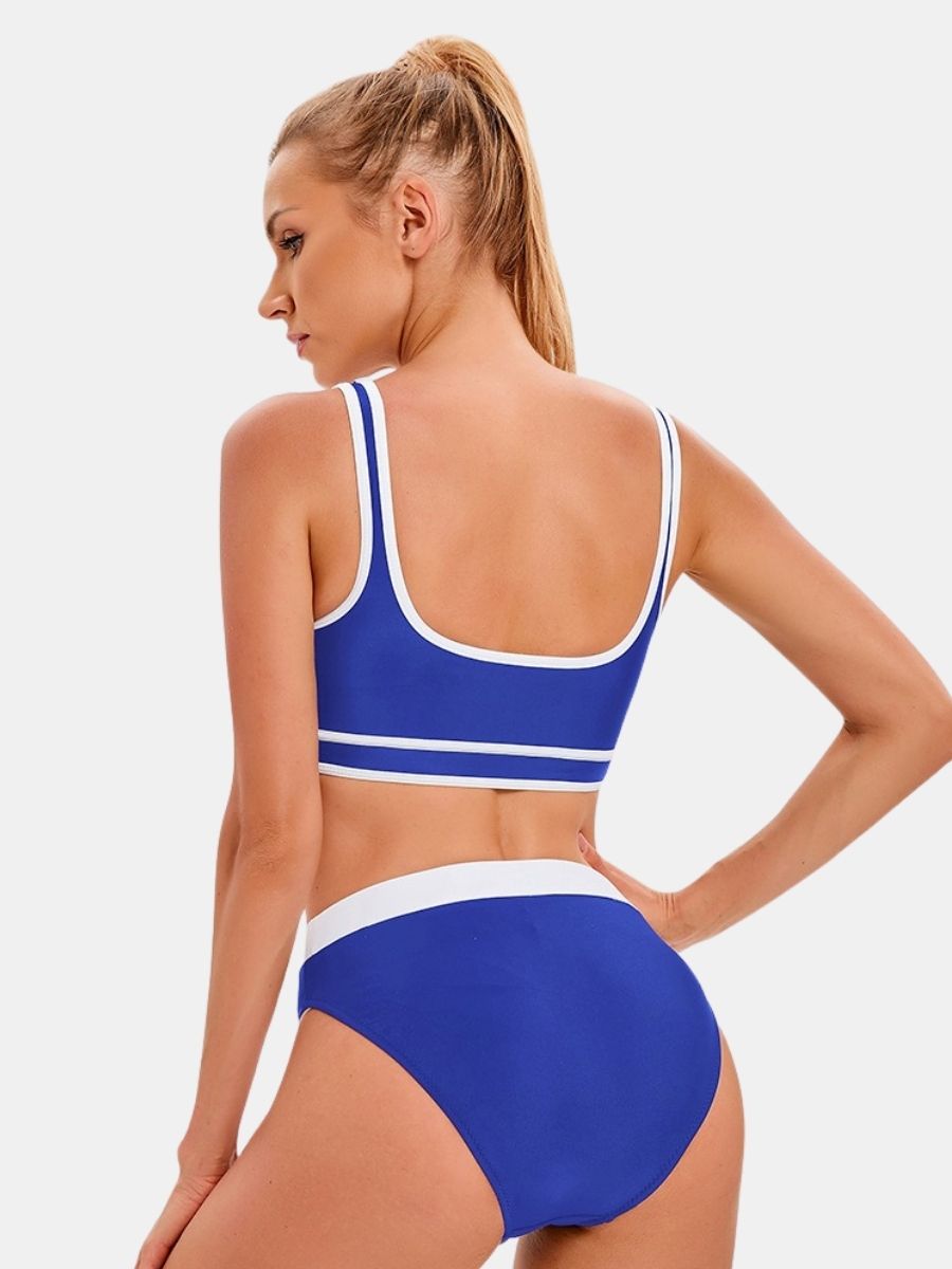 Athletic Colorblock Two-pieces Women Sports Swimsuit