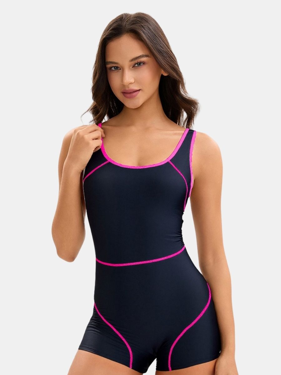 Open Back Boyleg Athletic Women One-piece Sports Swimsuit