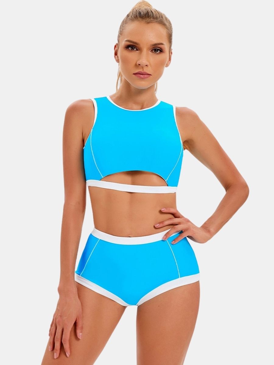 Cut Out Open-back Athletic Two-pieces Women Sports Swimsuit