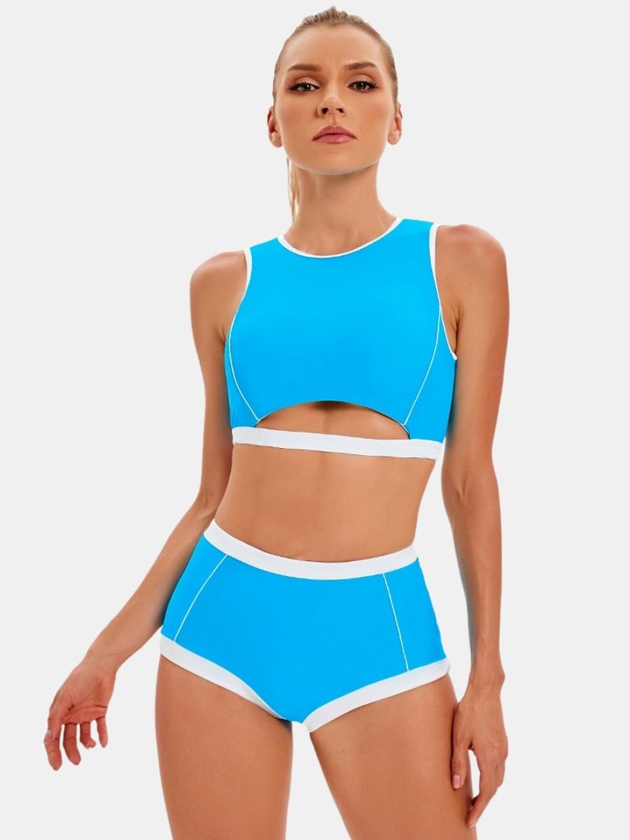 Cut Out Open-back Athletic Two-pieces Women Sports Swimsuit