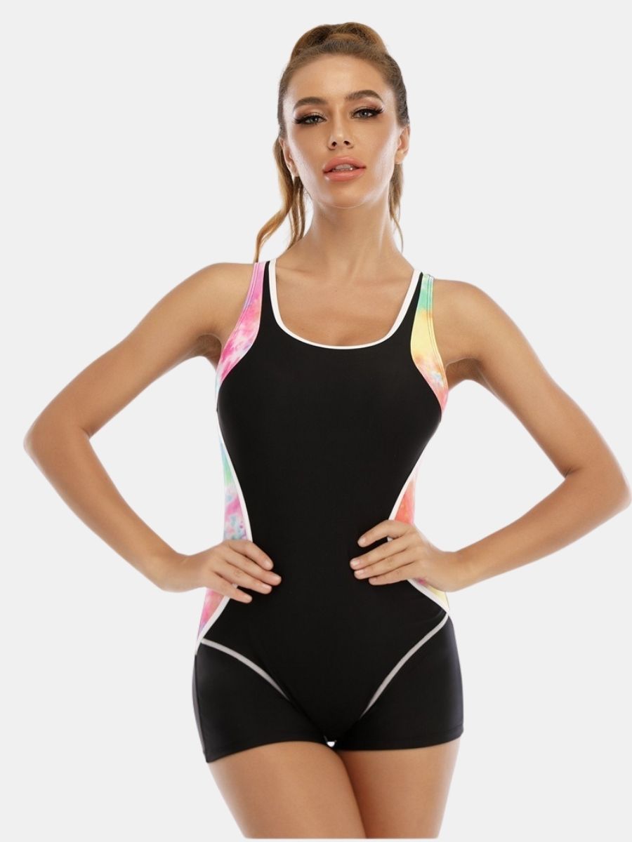 Floral Print Boyleg Open Back Athletic Women One-piece Sports Swimsuit