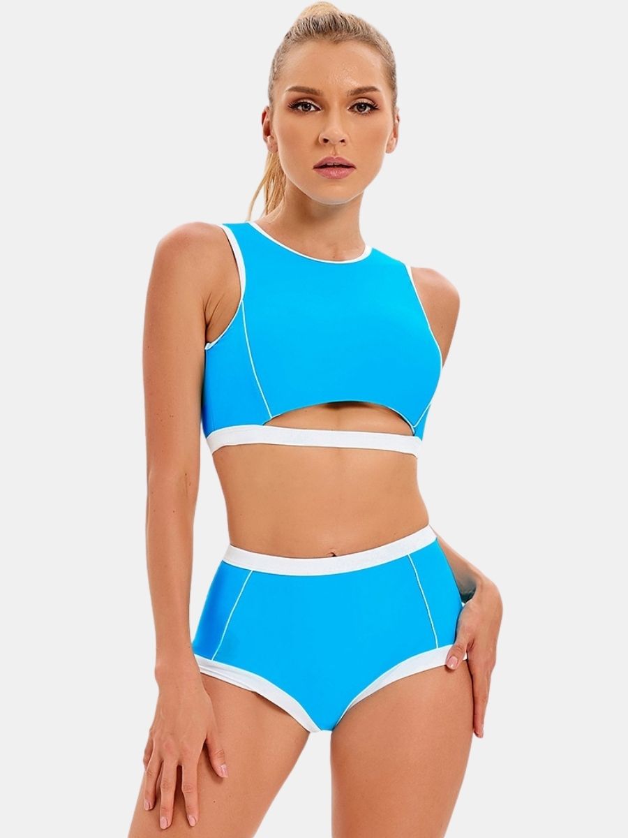 Cut Out Open-back Athletic Two-pieces Women Sports Swimsuit