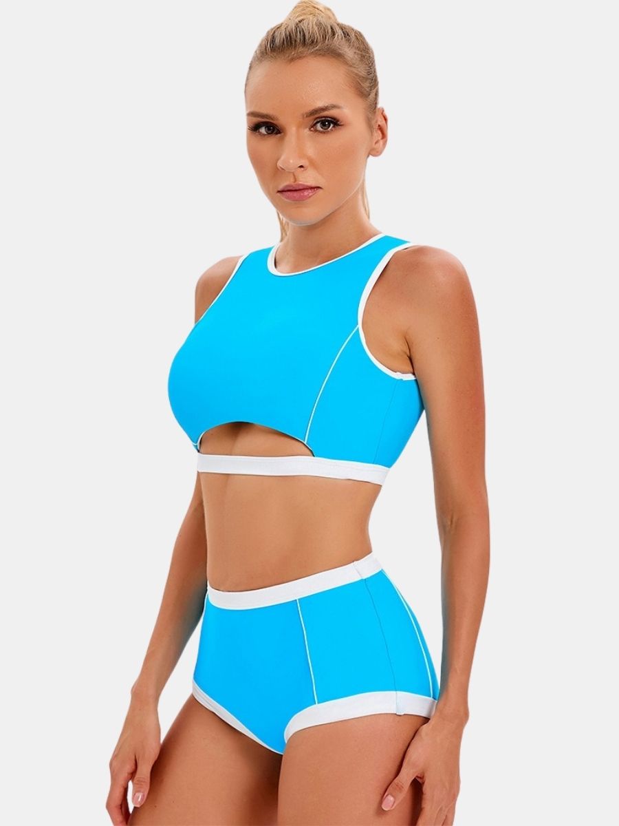 Cut Out Open-back Athletic Two-pieces Women Sports Swimsuit