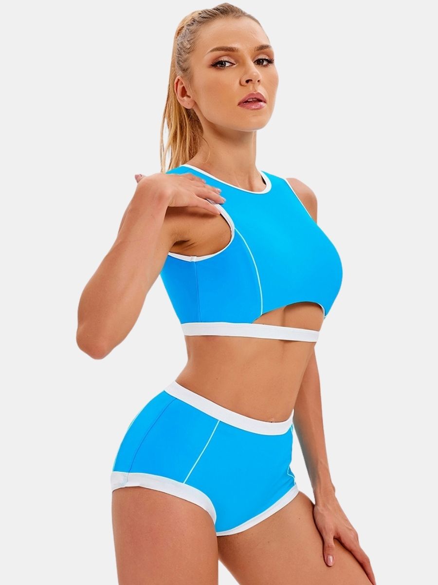 Cut Out Open-back Athletic Two-pieces Women Sports Swimsuit