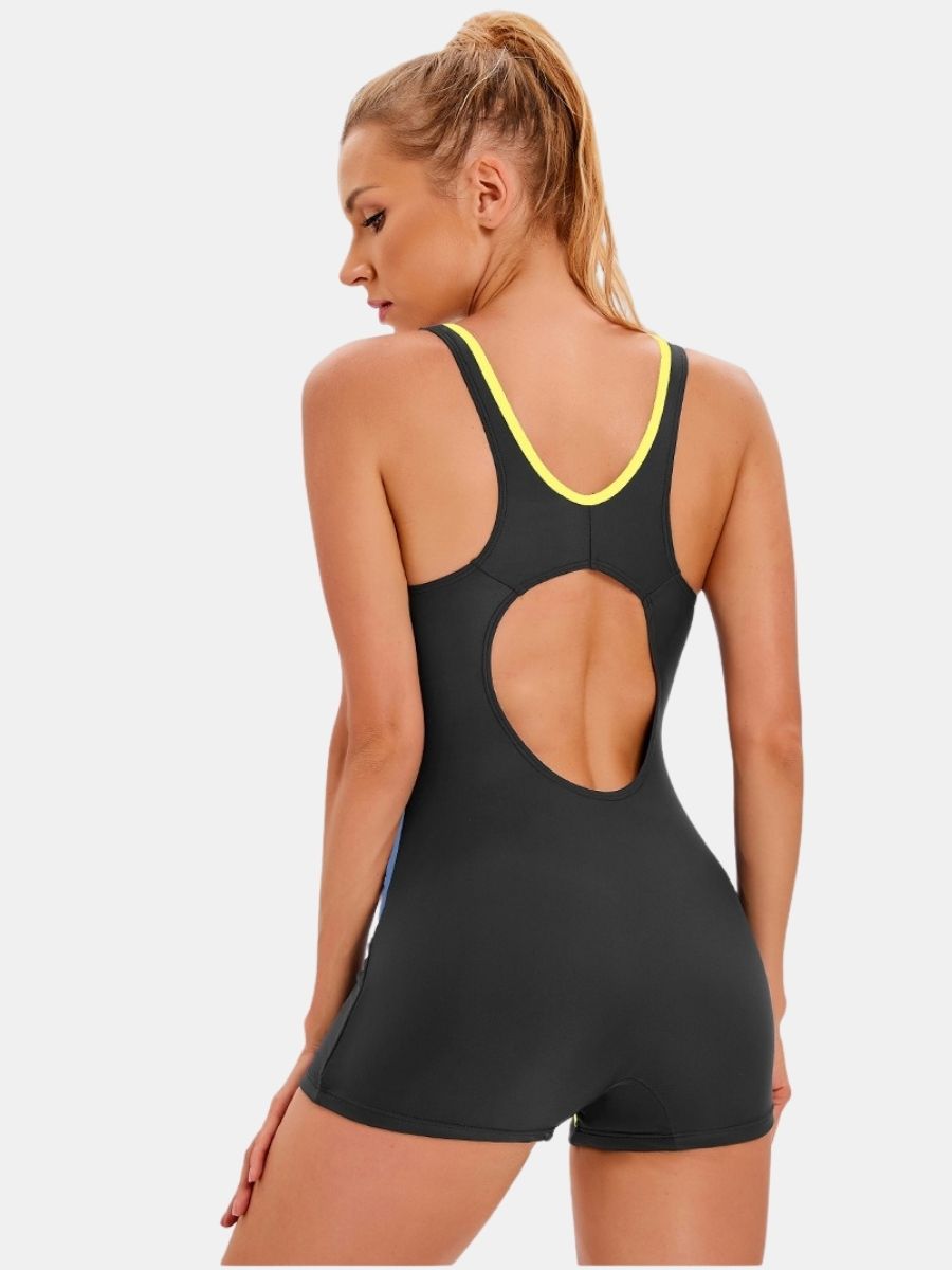 Floral Print Boyleg Open Back Athletic Women One-piece Sports Swimsuit