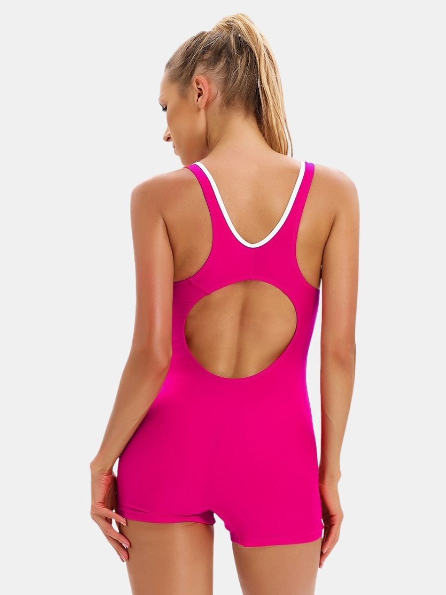 Floral Print Boyleg Open Back Athletic Women One-piece Sports Swimsuit