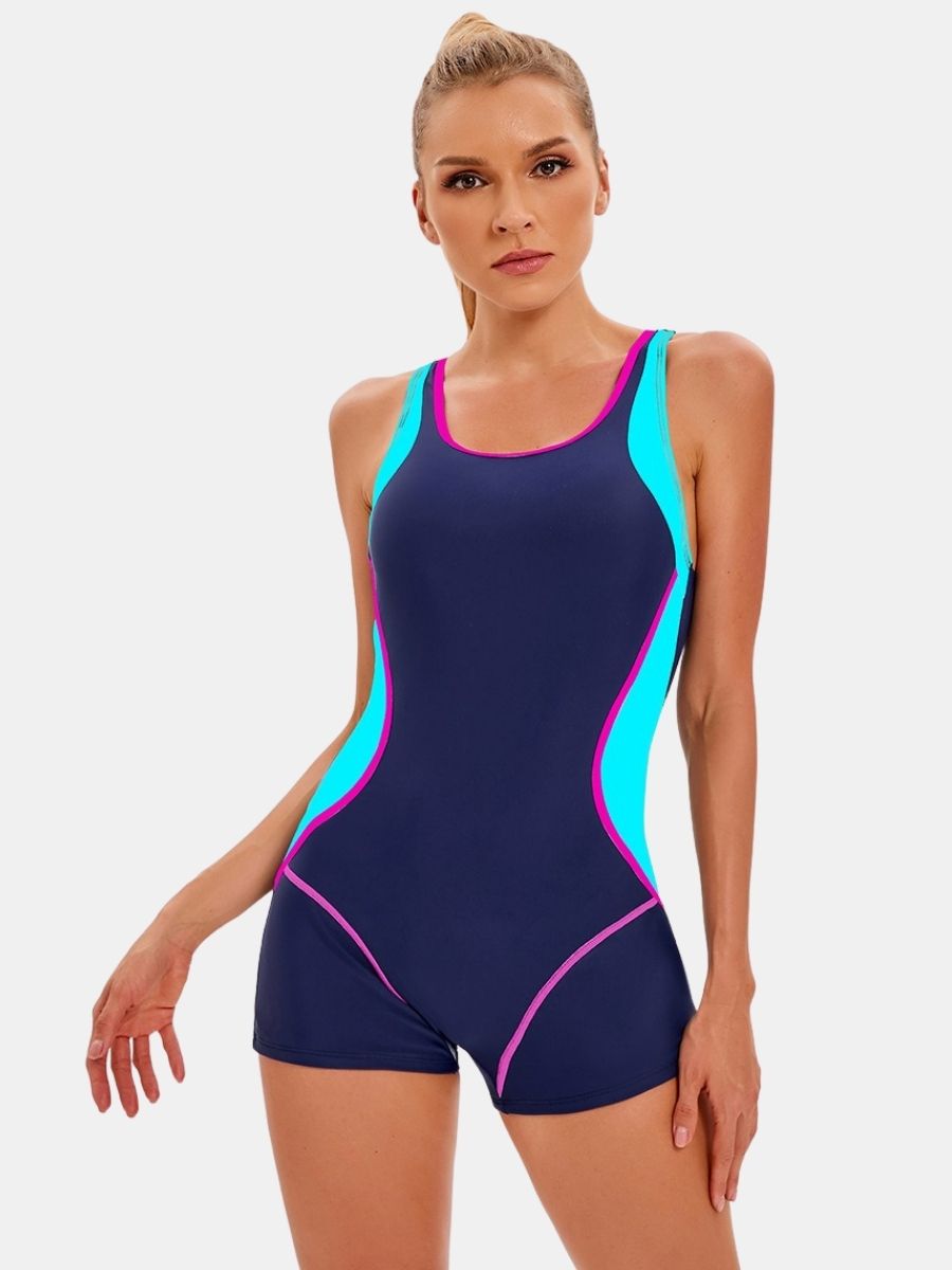 Floral Print Boyleg Open Back Athletic Women One-piece Sports Swimsuit