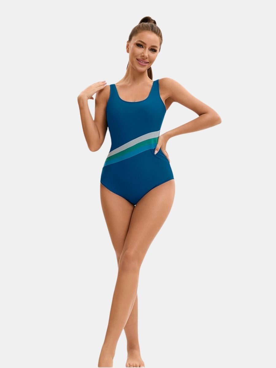Low Back Wide Strap Athletic Women One-piece Sports Swimsuit