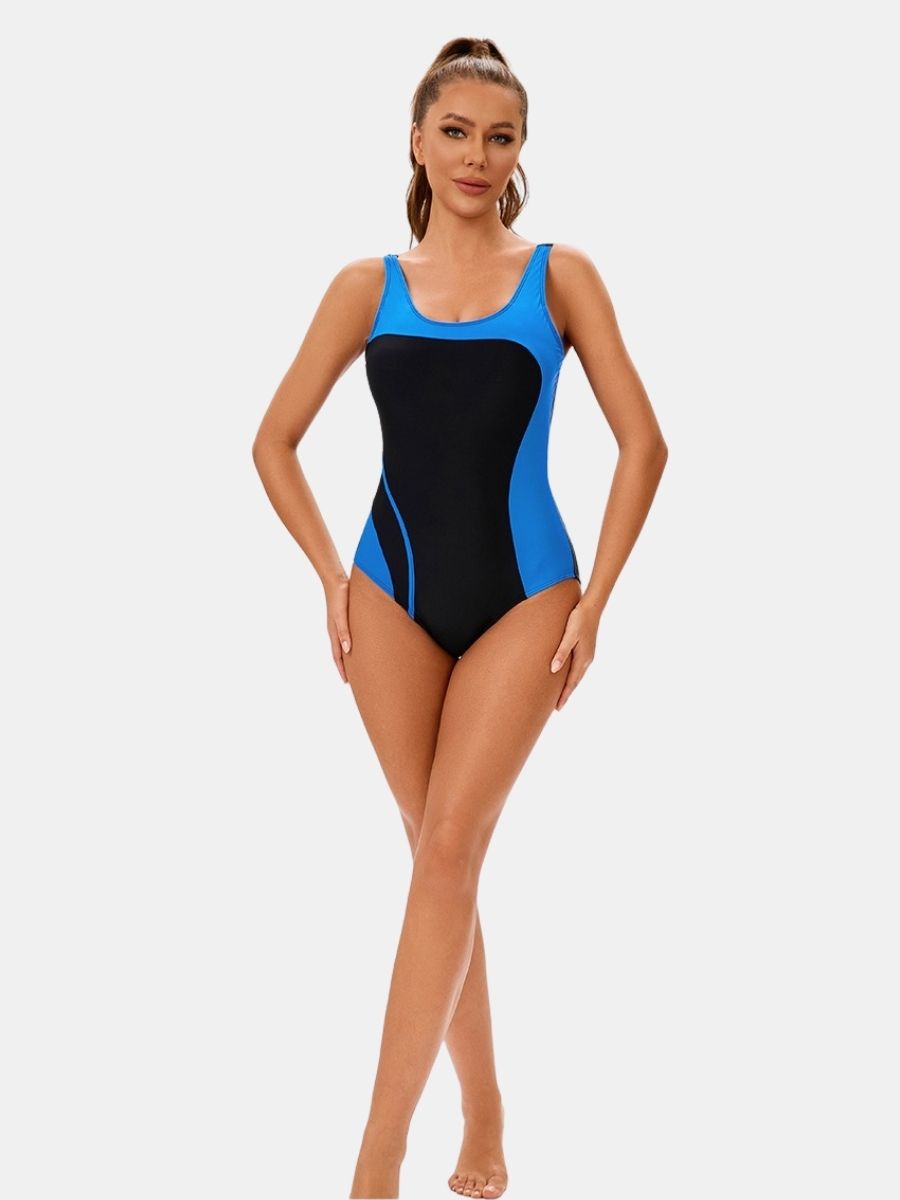 Colorblock Backless Athletic Women One-piece Sports Swimsuit
