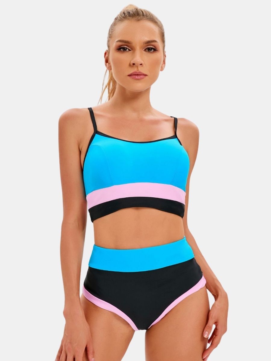Thin Strap Athletic Colorblock Two-pieces Women Sports Swimsuit