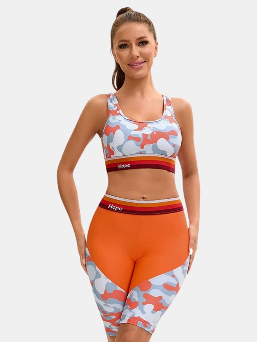 Floral Print Athletic Two-piece Women Sports Swimsuit