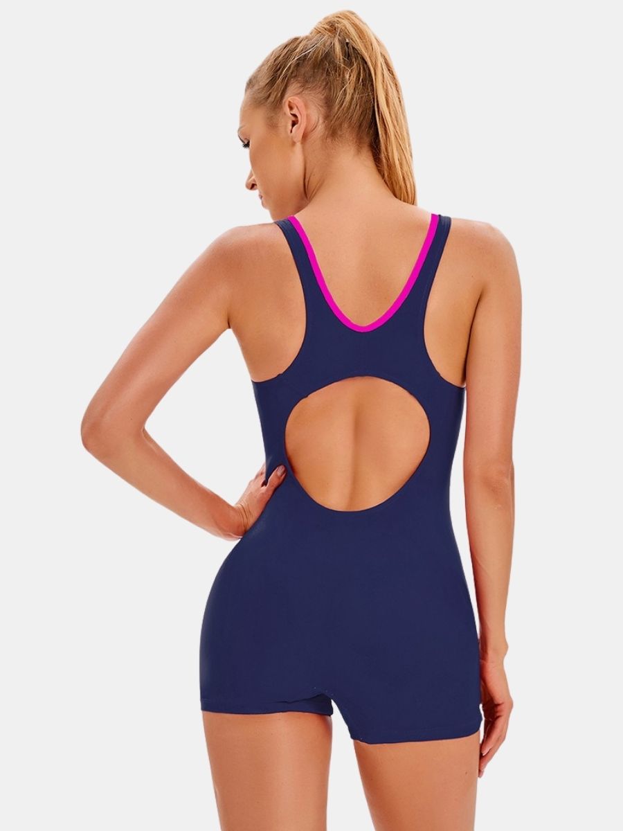 Floral Print Boyleg Open Back Athletic Women One-piece Sports Swimsuit