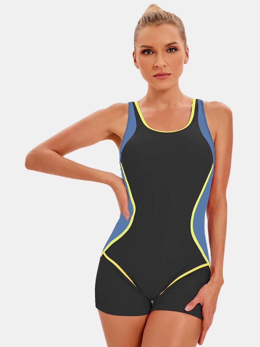 Floral Print Boyleg Open Back Athletic Women One-piece Sports Swimsuit