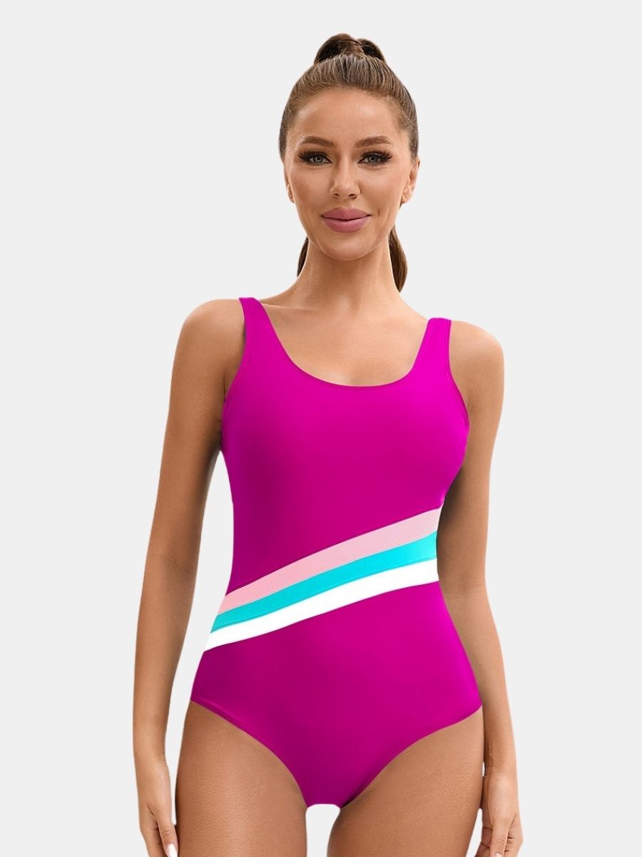 Low Back Wide Strap Athletic Women One-piece Sports Swimsuit