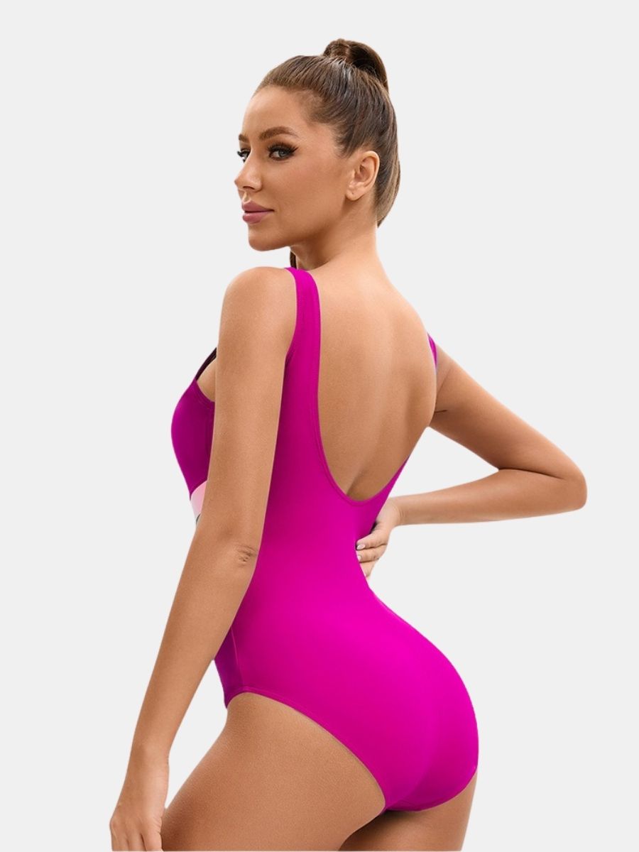 Low Back Wide Strap Athletic Women One-piece Sports Swimsuit