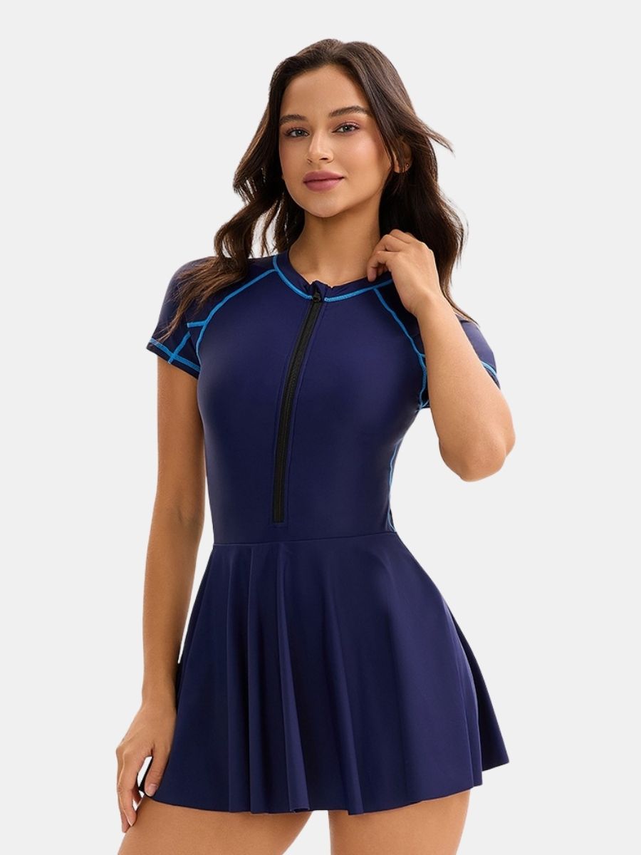 Front Zip Athletic One-piece Women Sports Swimdress