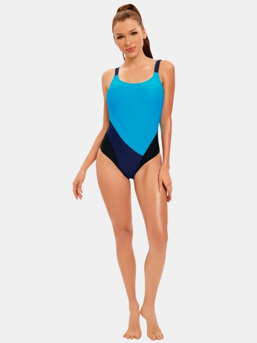 Adjustable Shoulder Strap Colorblock Women Athletic One-piece Sports Swimsuit