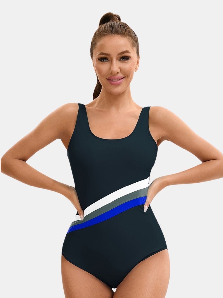 Low Back Wide Strap Athletic Women One-piece Sports Swimsuit