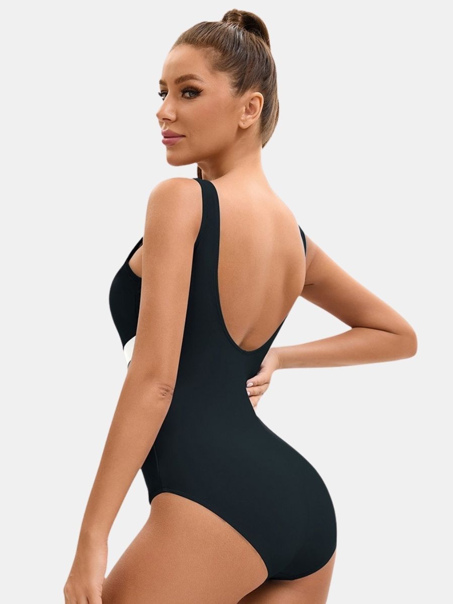 Low Back Wide Strap Athletic Women One-piece Sports Swimsuit