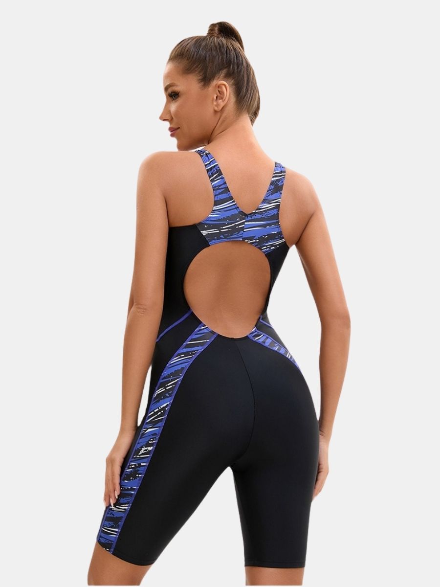 Open Back Boyleg Athletic Jumpsuit One-piece Women Sports Swimsuit