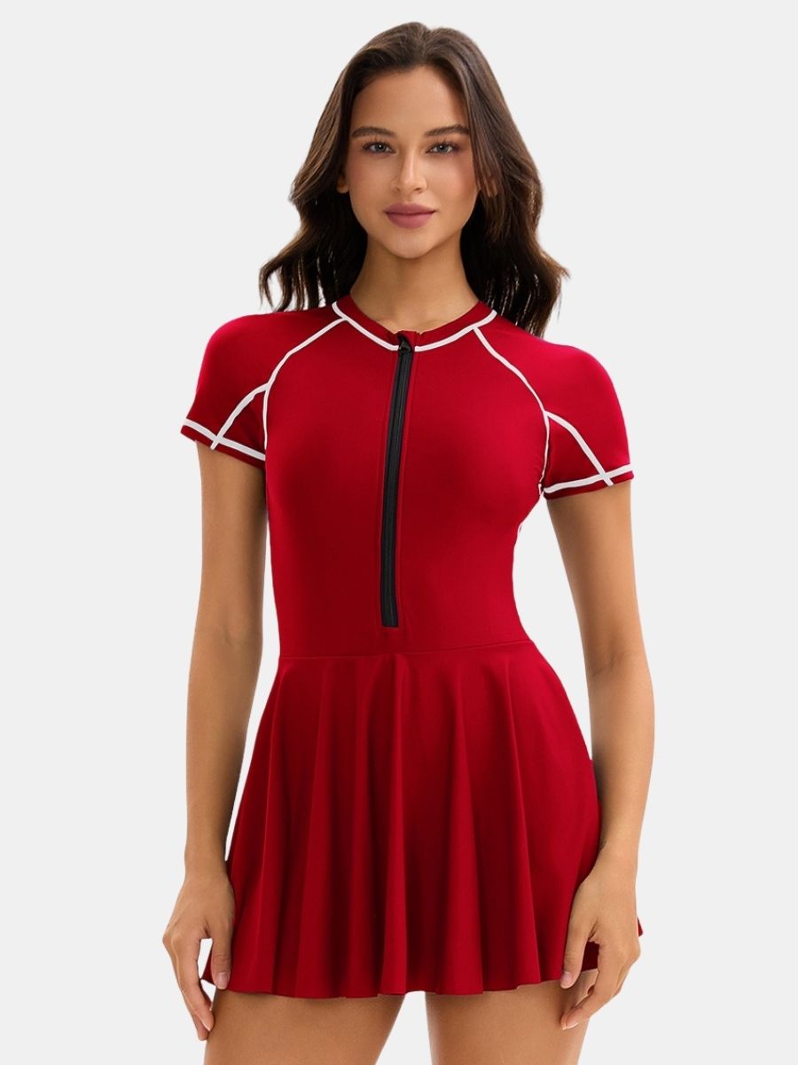 Front Zip Athletic One-piece Women Sports Swimdress