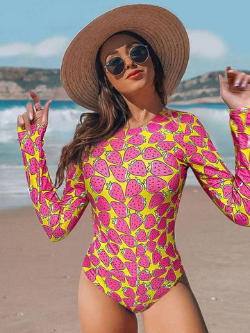 Strawberry Print Backless UPF50+ Rash Guard