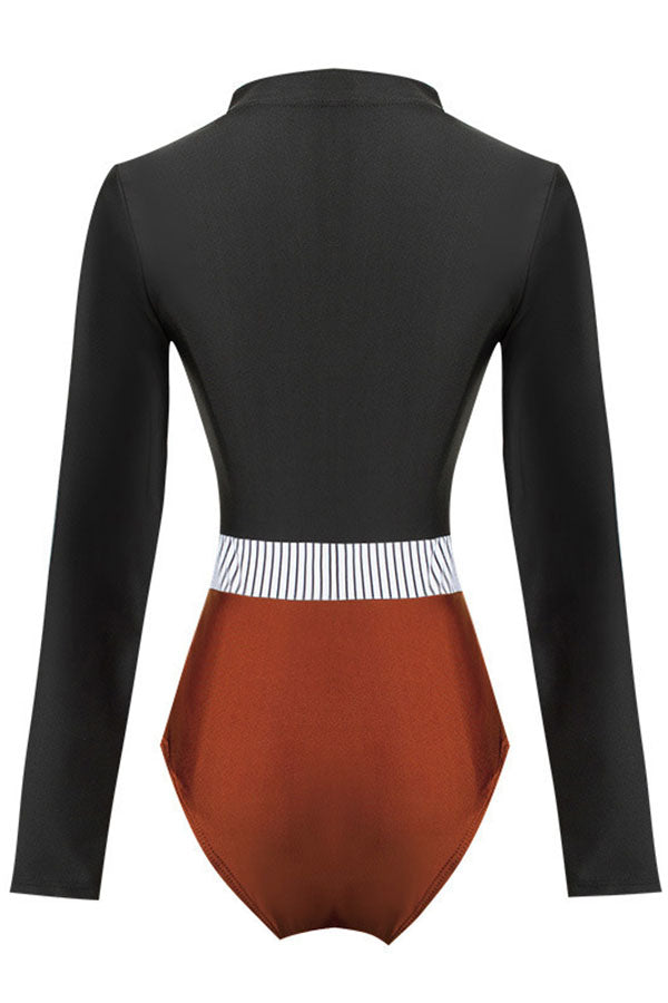 Colorblock Striped Zip Long Sleeve UPF50+ Rash Guard