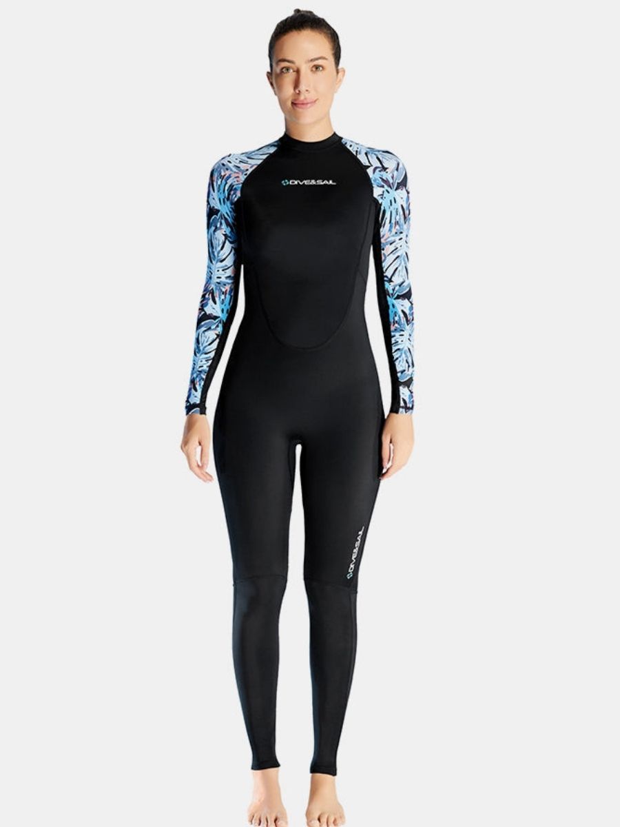Floral Print One-Piece Long Sleeve Back Zip Women's Diveskin Full Wetsuit