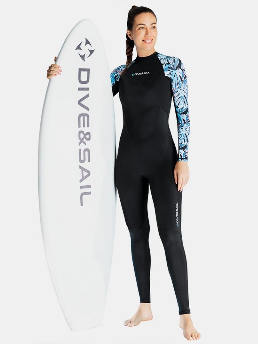 Floral Print One-Piece Long Sleeve Back Zip Women's Diveskin Full Wetsuit