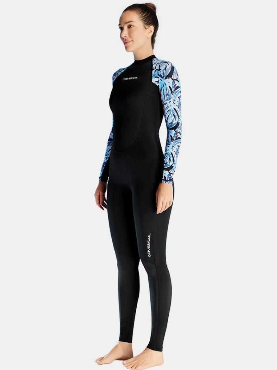 Floral Print One-Piece Long Sleeve Back Zip Women's Diveskin Full Wetsuit