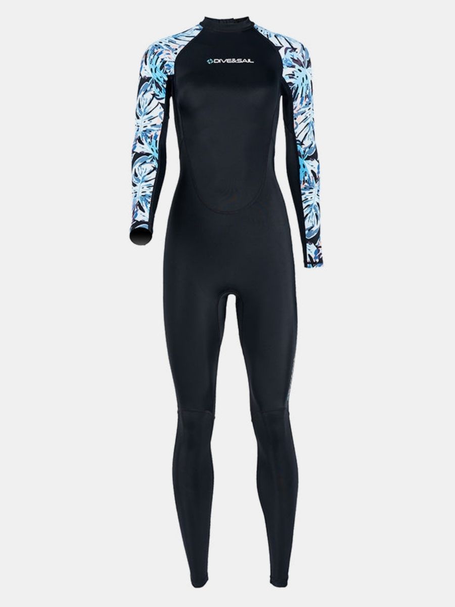 Floral Print One-Piece Long Sleeve Back Zip Women's Diveskin Full Wetsuit