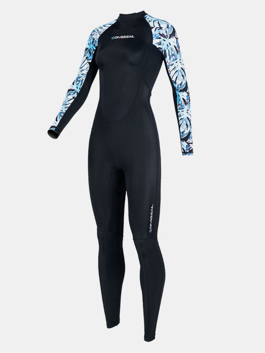 Floral Print One-Piece Long Sleeve Back Zip Women's Diveskin Full Wetsuit