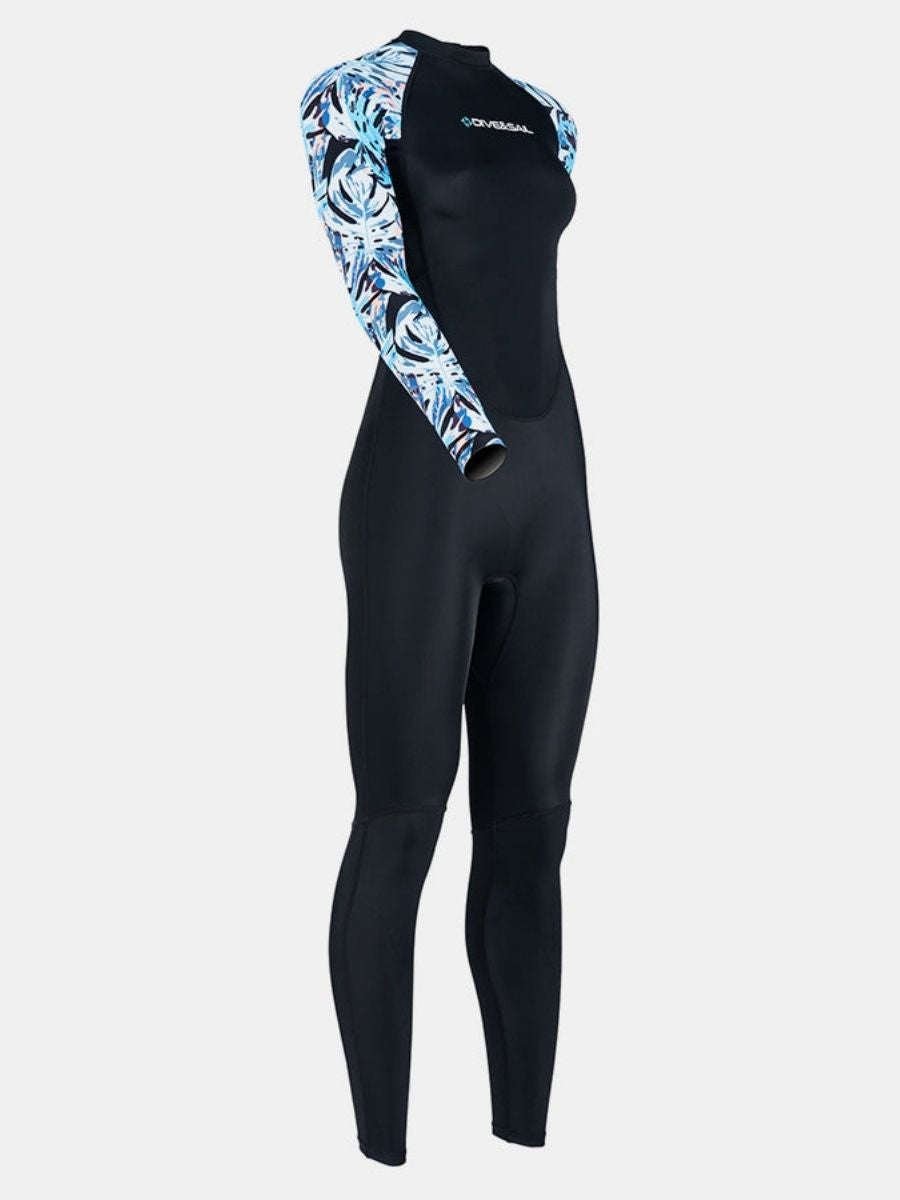 Floral Print One-Piece Long Sleeve Back Zip Women's Diveskin Full Wetsuit
