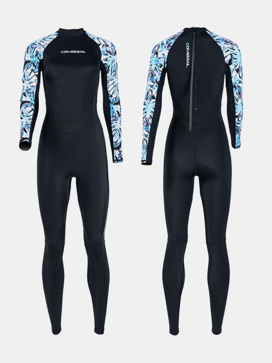 Floral Print One-Piece Long Sleeve Back Zip Women's Diveskin Full Wetsuit