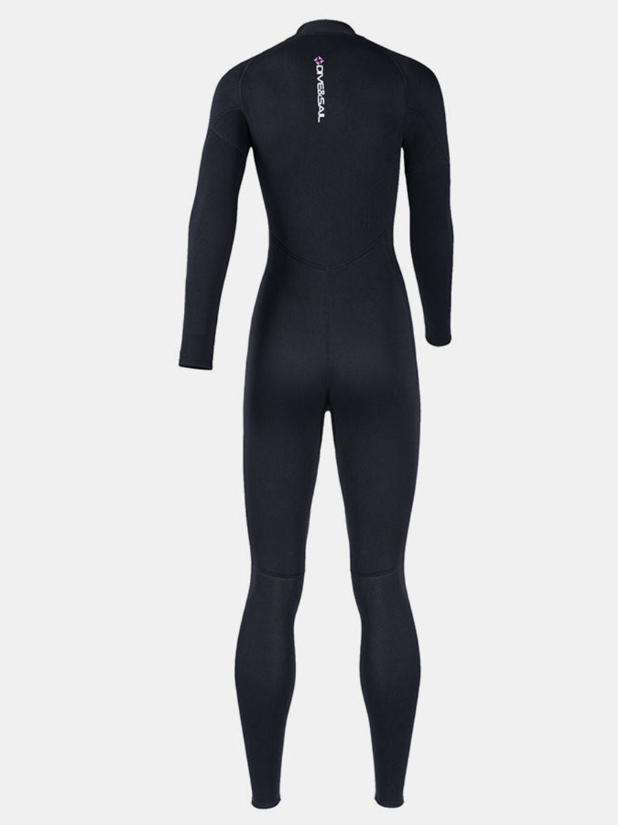 3mm Women's Long Sleeve Oblique Front Zipper One-Piece Black Full Wetsuit for Sun Protection