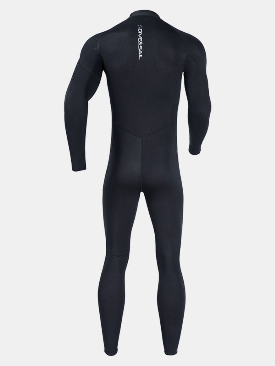 3mm Men's Long Sleeve Oblique Front Zipper One-Piece Black Full Wetsuit for Sun Protection