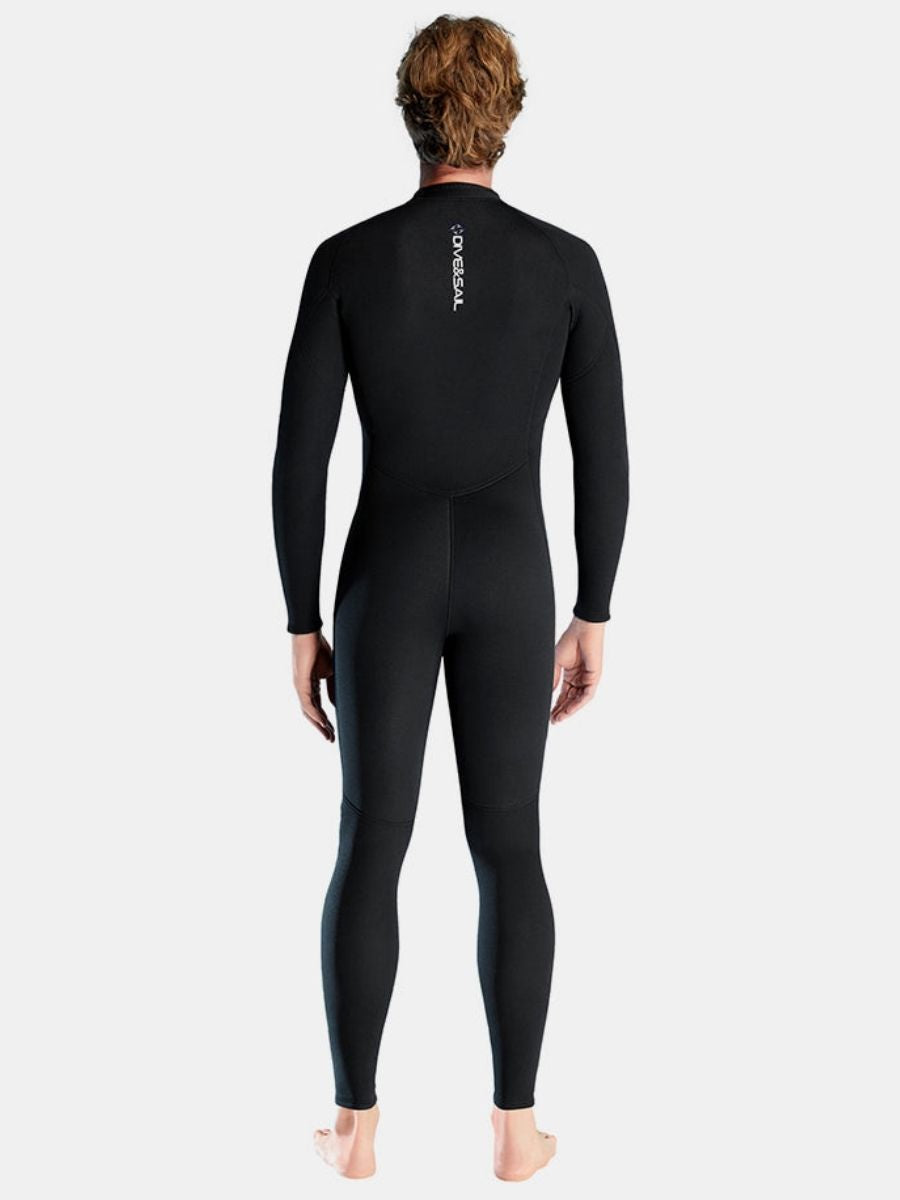 3mm Men's Long Sleeve Oblique Front Zipper One-Piece Black Full Wetsuit for Sun Protection
