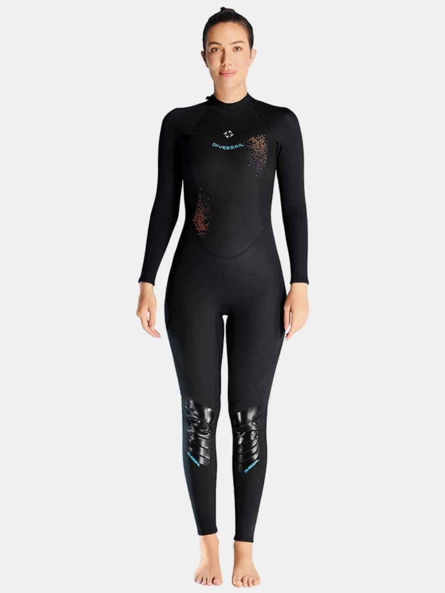 3mm Women's Back Zip Cold-Proof Long Sleeve One-Piece Full Wetsuit