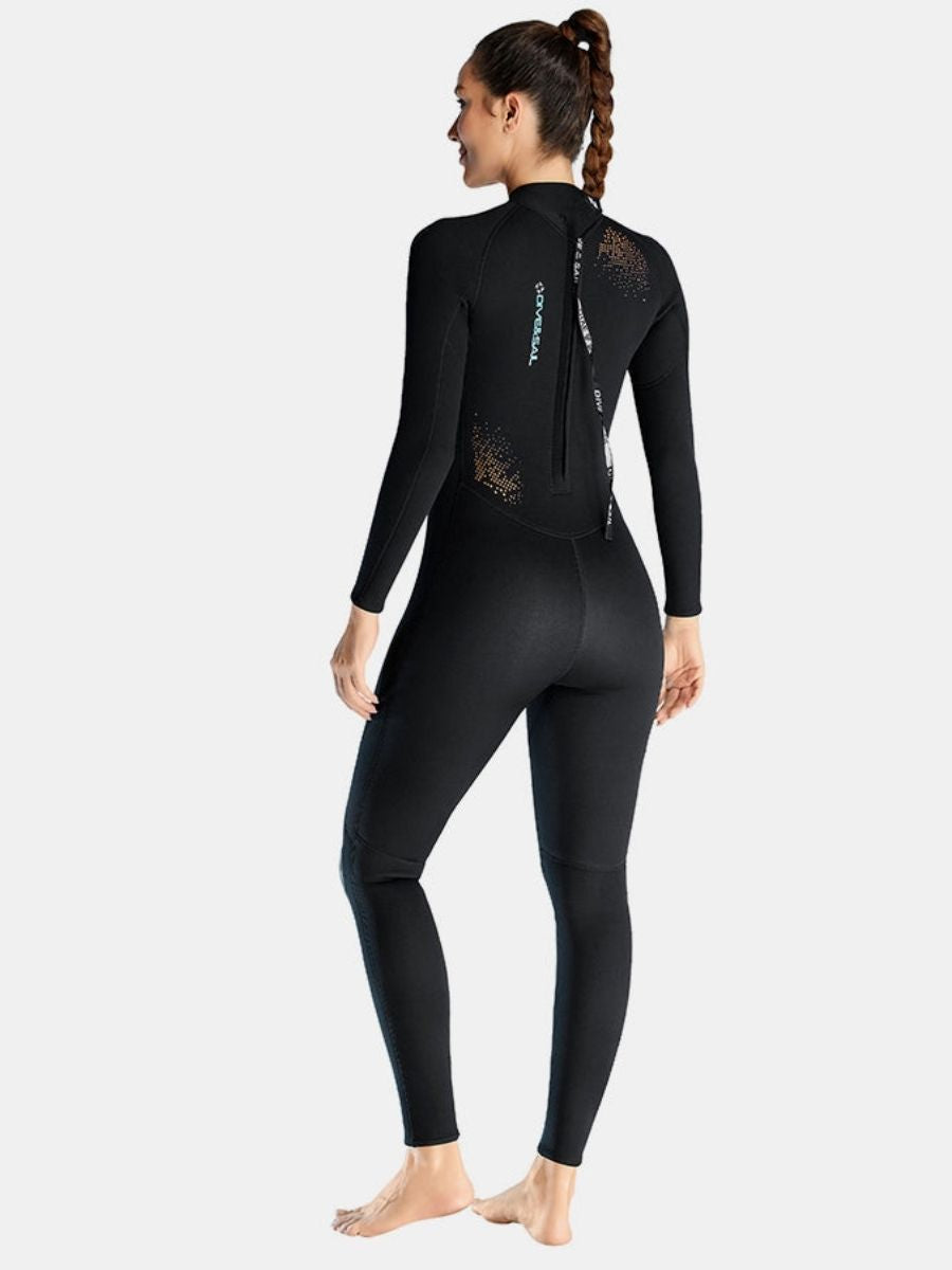 3mm Women's Back Zip Cold-Proof Long Sleeve One-Piece Full Wetsuit
