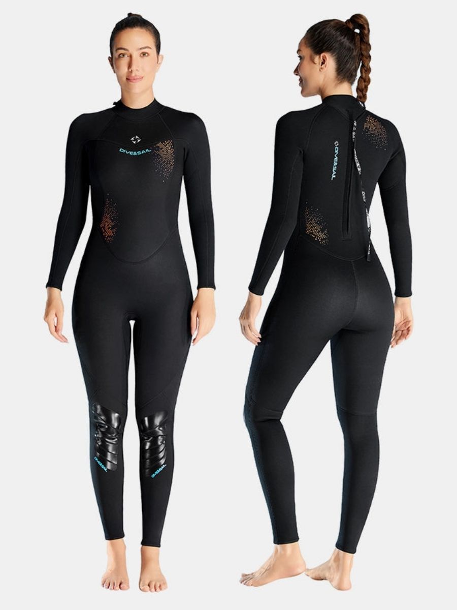 3mm Women's Back Zip Cold-Proof Long Sleeve One-Piece Full Wetsuit