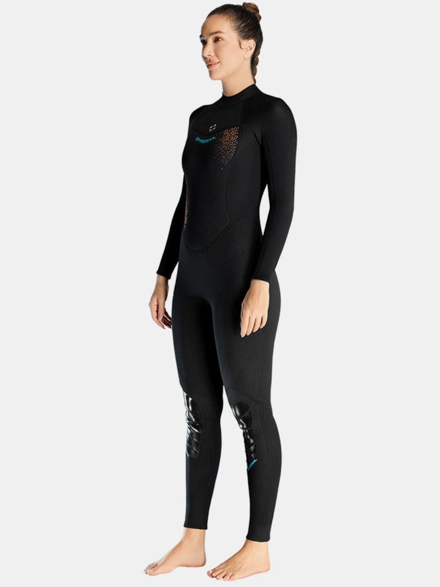3mm Women's Back Zip Cold-Proof Long Sleeve One-Piece Full Wetsuit