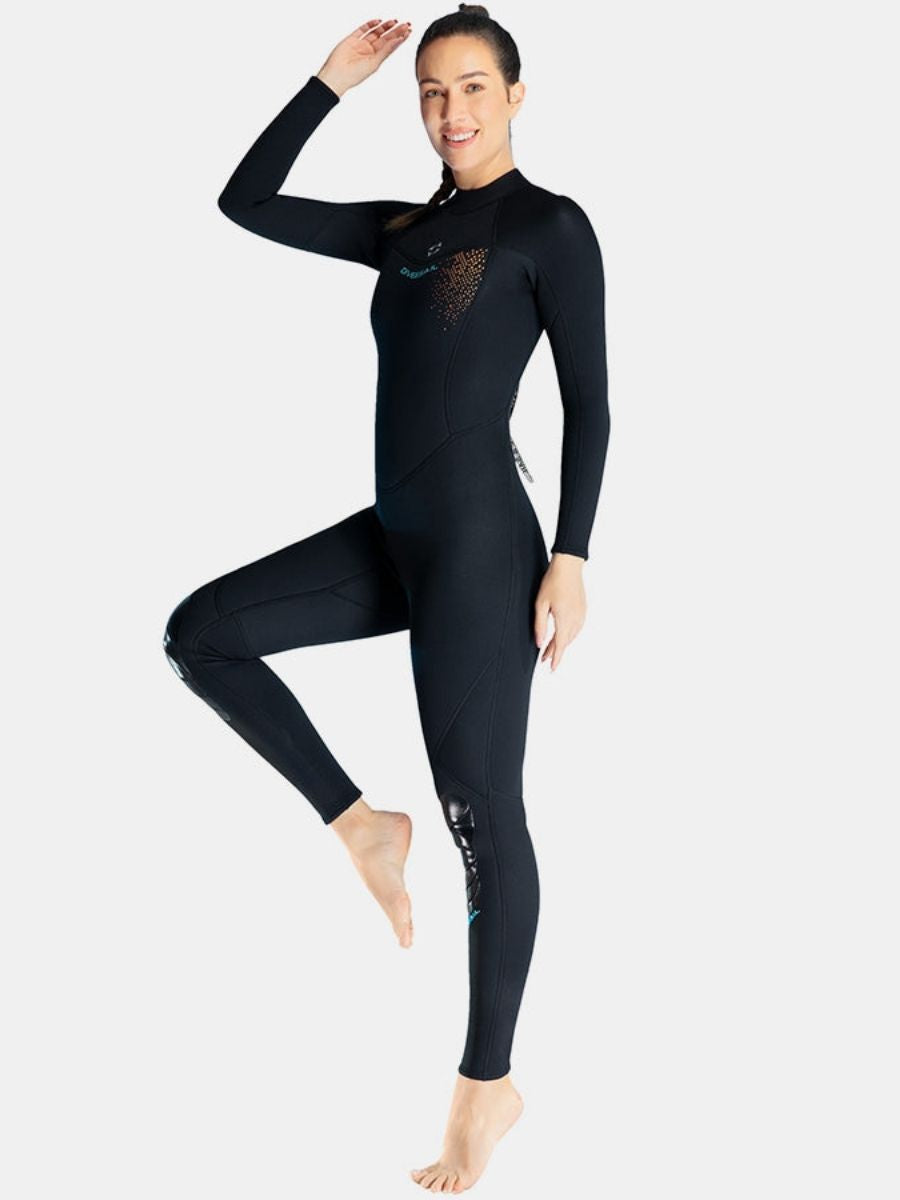 3mm Women's Back Zip Cold-Proof Long Sleeve One-Piece Full Wetsuit