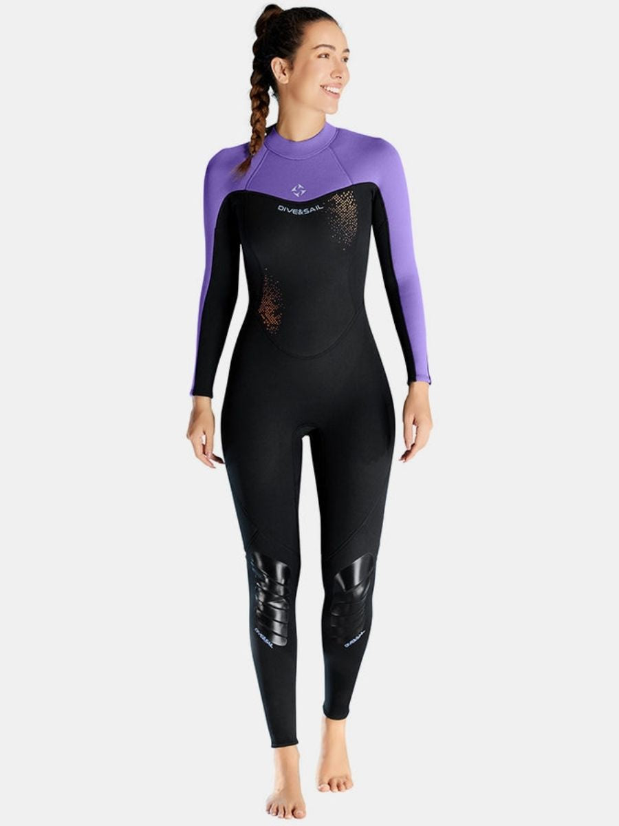 3mm Women's Cold-Proof Back Zip Long Sleeve One-Piece Purple Full Wetsuit